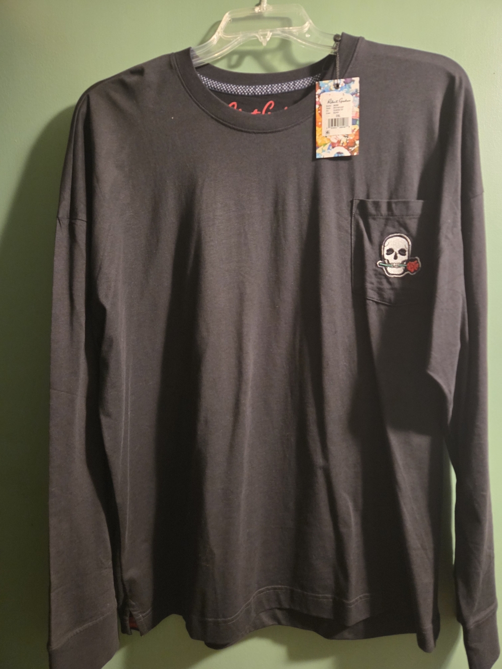 Robert Graham Black Long-Sleeve Tee with Skull Pocket Patch